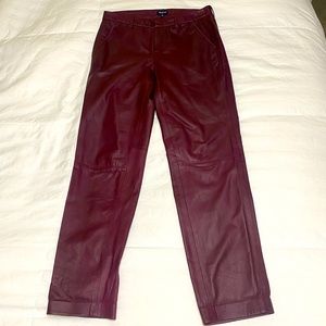 Madewell genuine leather slim trouser pants in dark maroon